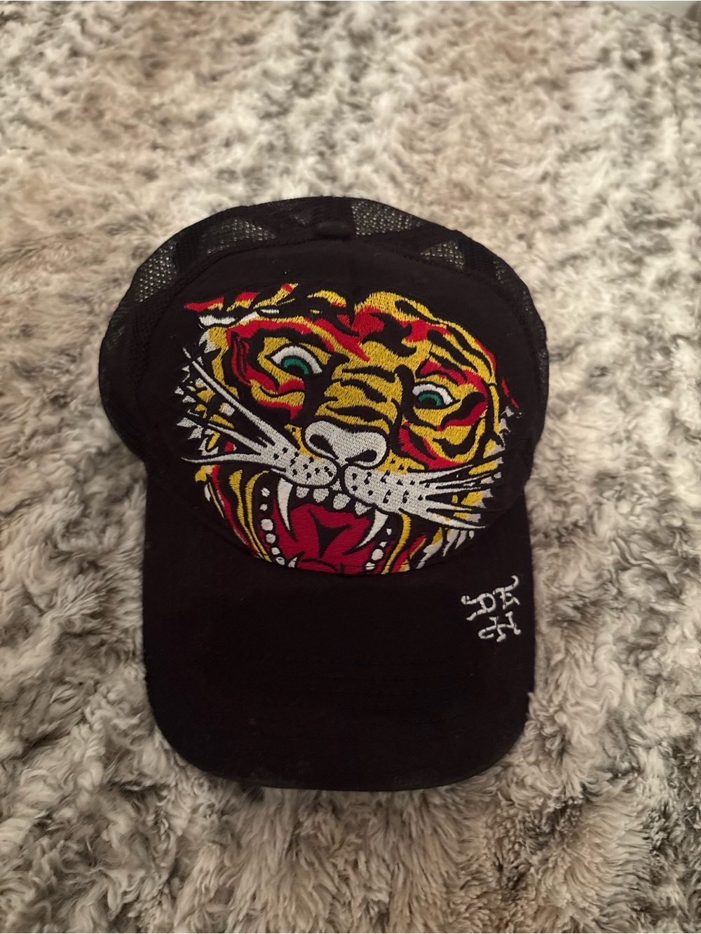 Ed Hardy Black Trucker Hat with Multicolor Tiger Embroidery